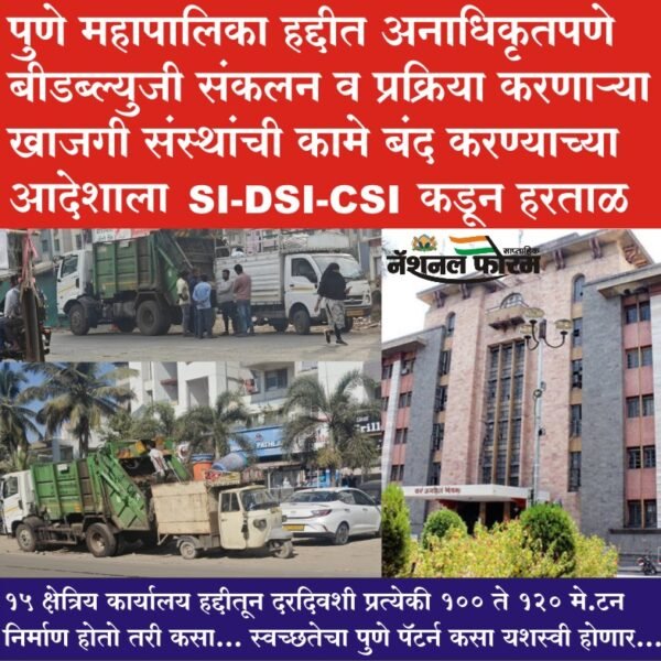 पुणे महापालिका हद्दीत अनाधिकृतपणे बीडब्ल्युजी संकलन व प्रक्रिया करणाऱ्या खाजगी संस्थांची कामे बंद करण्याच्या आदेशाला आरोग्य निरीक्षकांकडून हरताळ